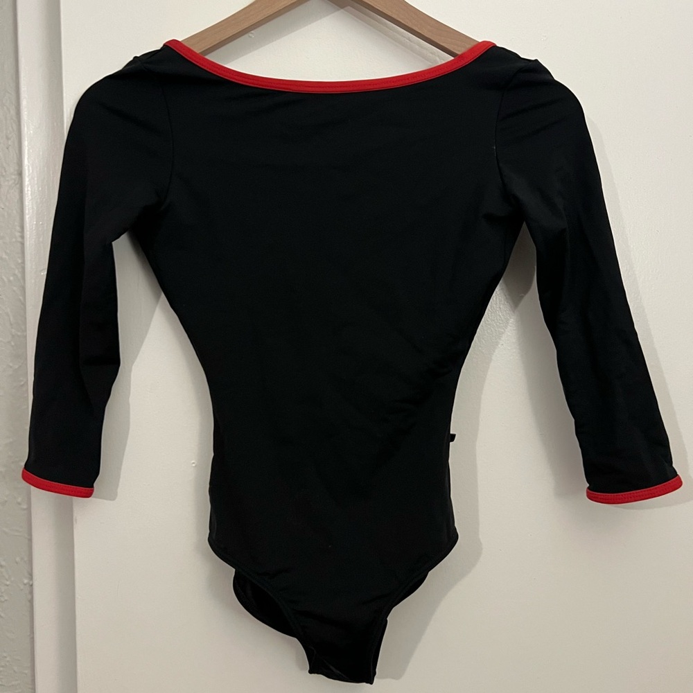 Black and Red Women Ballet Leotard boat neck 3/4 sleeve, swimsuit